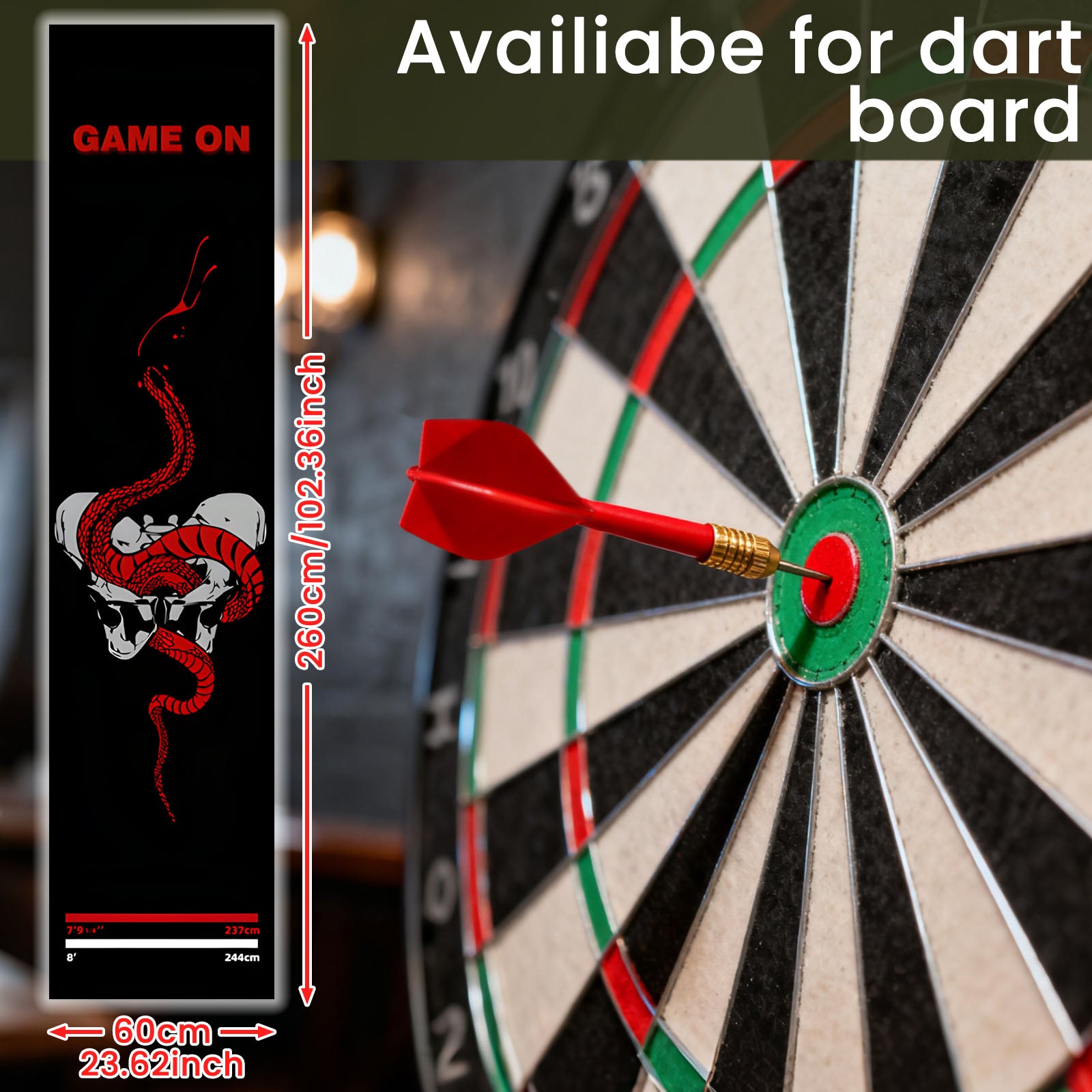Red Snake Skull Throw Line Dart Mat - dartboard size guide image