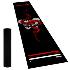 Red Snake Skull Throw Line Dart Mat - roll-up storage view