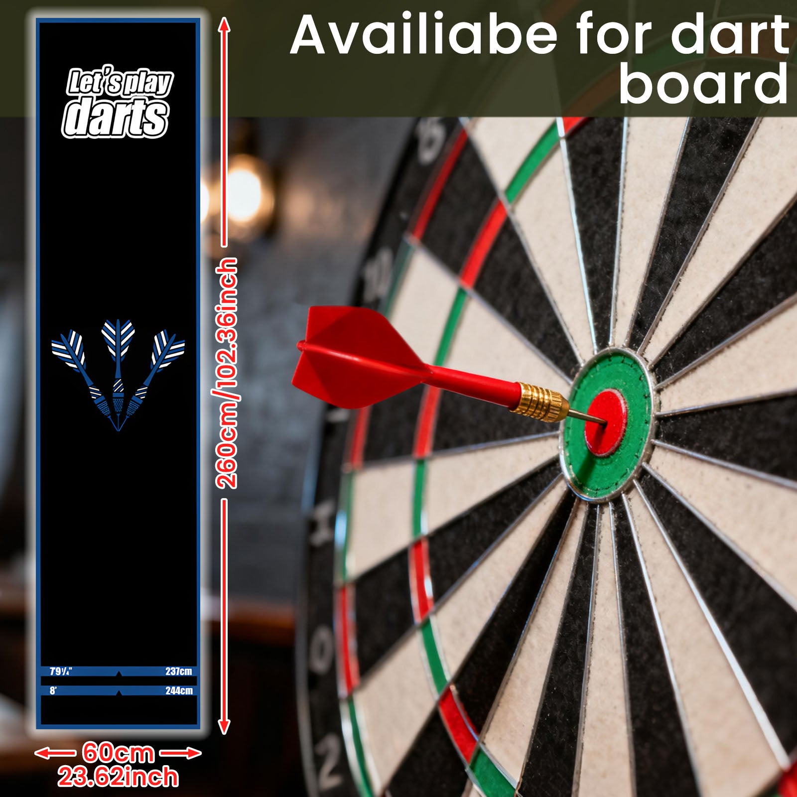 Blue Border Darts Throw Line Dart Mat - dartboard size guide image