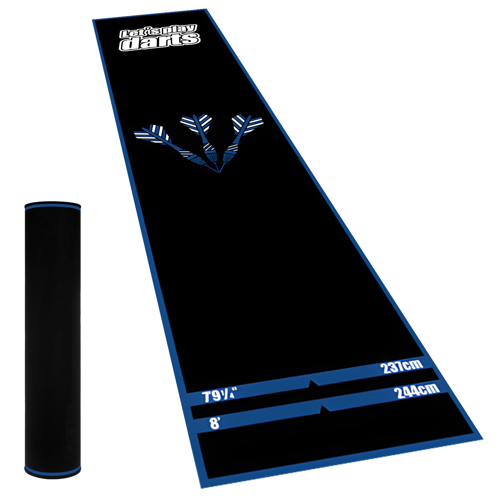 Blue Border Darts Throw Line Dart Mat - roll-up storage view