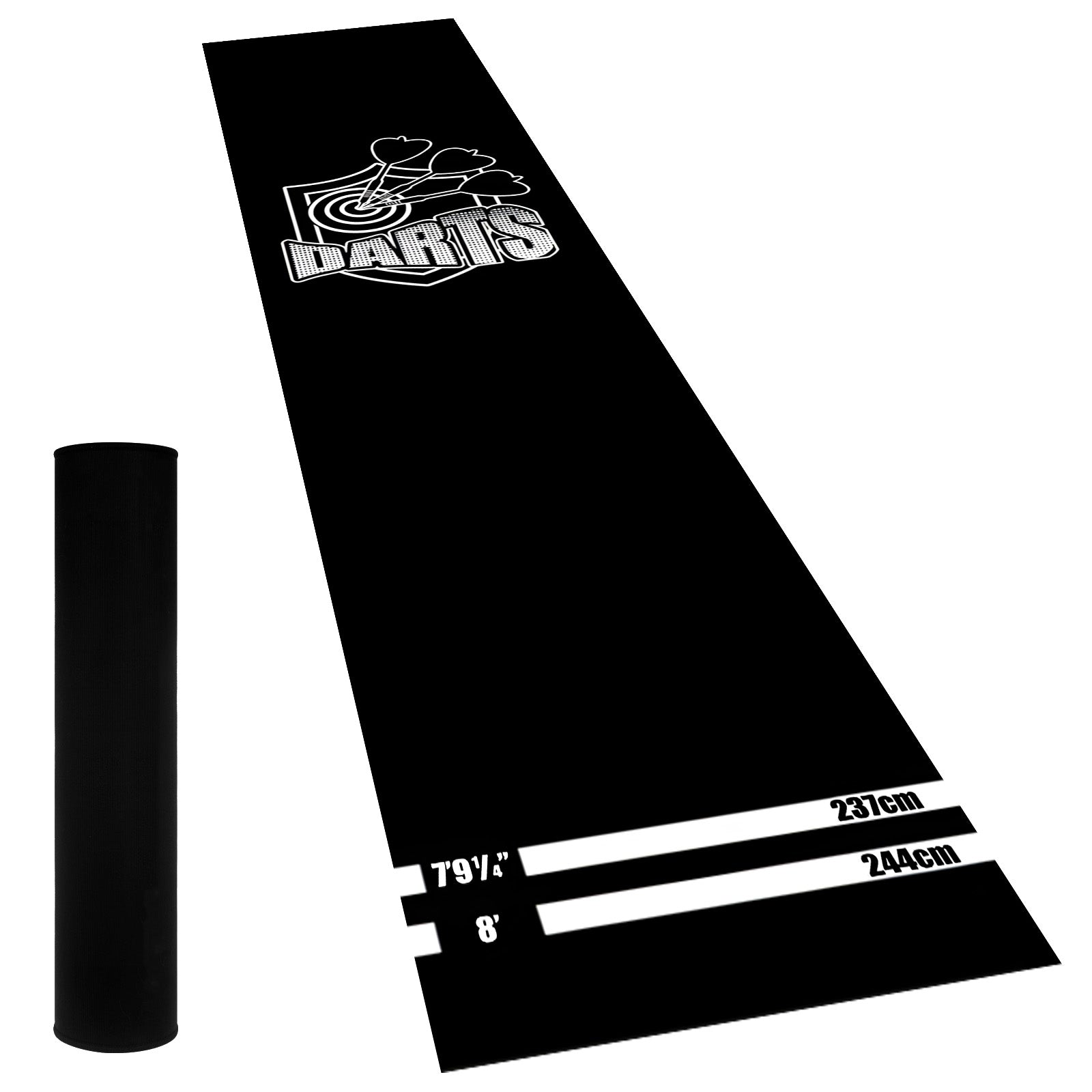 White Darts Logo Throw Line Dart Mat - roll-up storage view